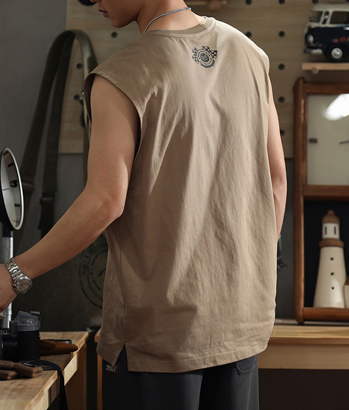 Sleeveless Round Neck Raw Edge T-shirt