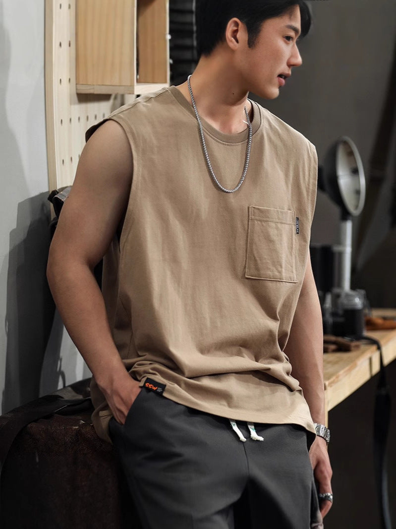 Sleeveless Round Neck Raw Edge T-shirt