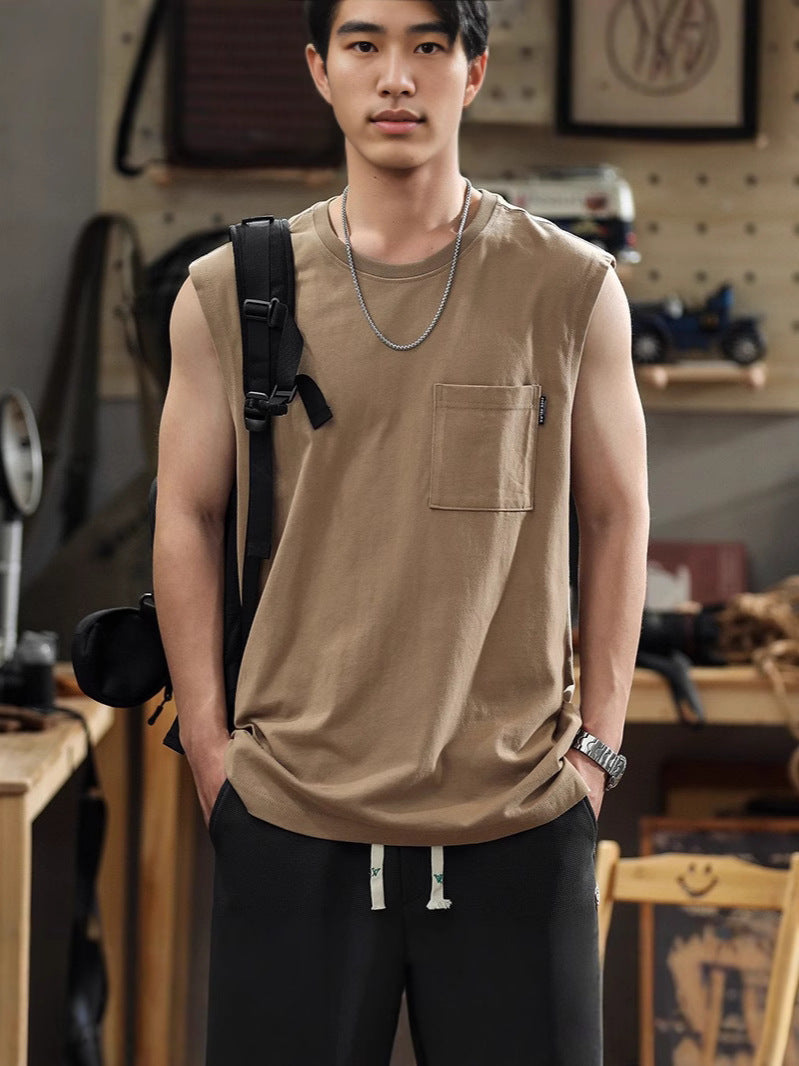 Sleeveless Round Neck Raw Edge T-shirt
