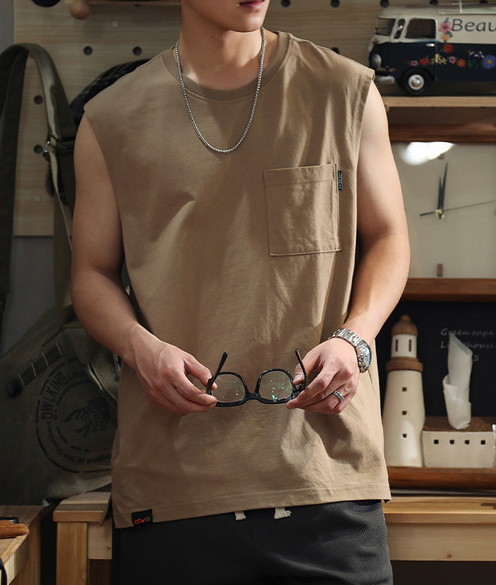Sleeveless Round Neck Raw Edge T-shirt