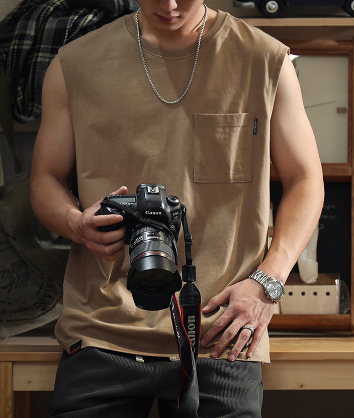 Sleeveless Round Neck Raw Edge T-shirt