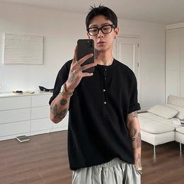 Relaxed Fit Henley Neck Solid T-shirt