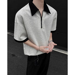 Men Solid Polo Collar Oversized T-shirt