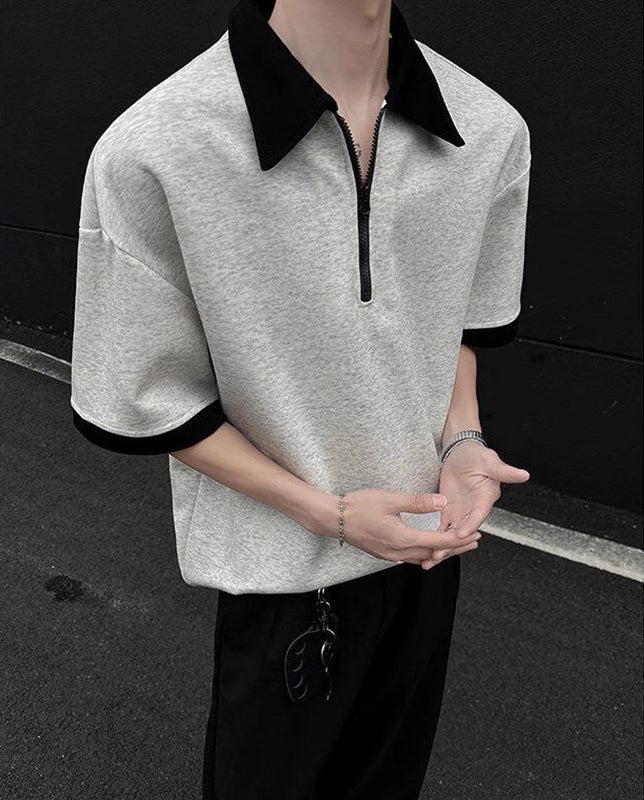 Men Solid Polo Collar Oversized T-shirt