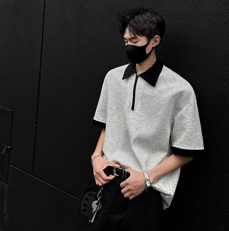 Men Solid Polo Collar Oversized T-shirt