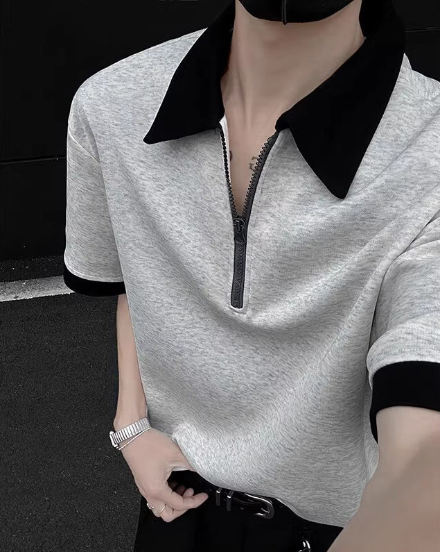 Men Solid Polo Collar Oversized T-shirt