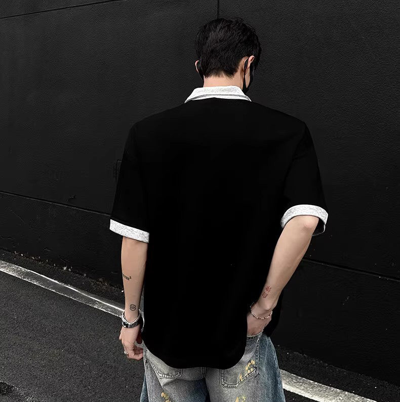 Men Solid Polo Collar Oversized T-shirt