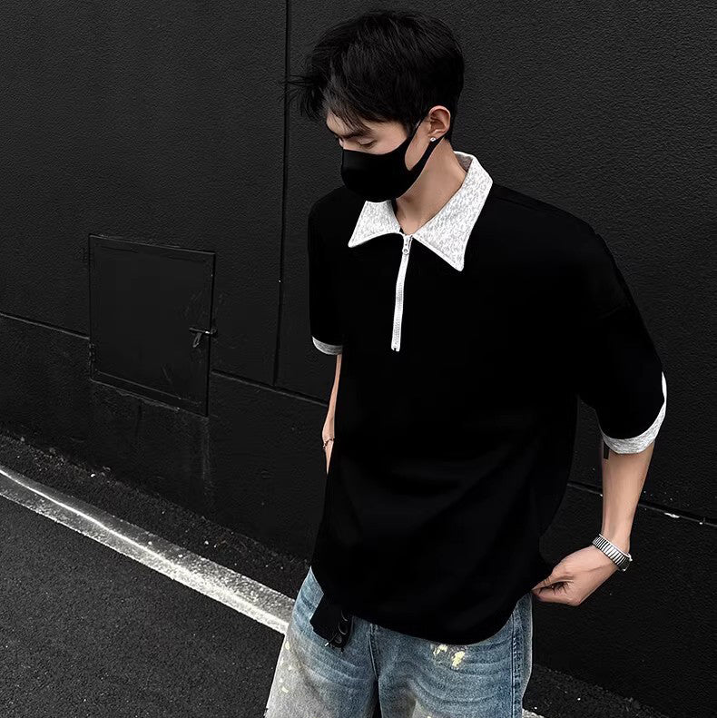 Men Solid Polo Collar Oversized T-shirt