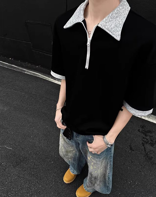 Men Solid Polo Collar Oversized T-shirt