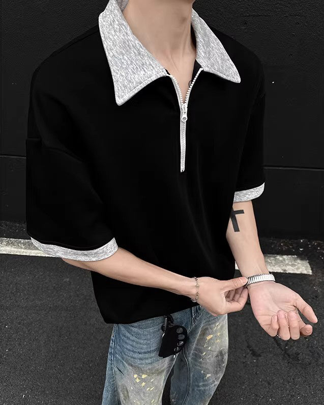 Men Solid Polo Collar Oversized T-shirt