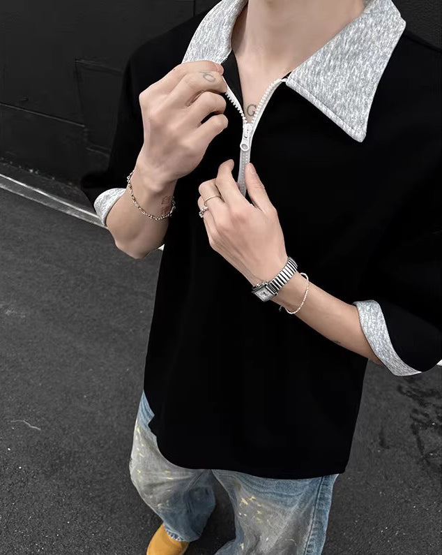Men Solid Polo Collar Oversized T-shirt