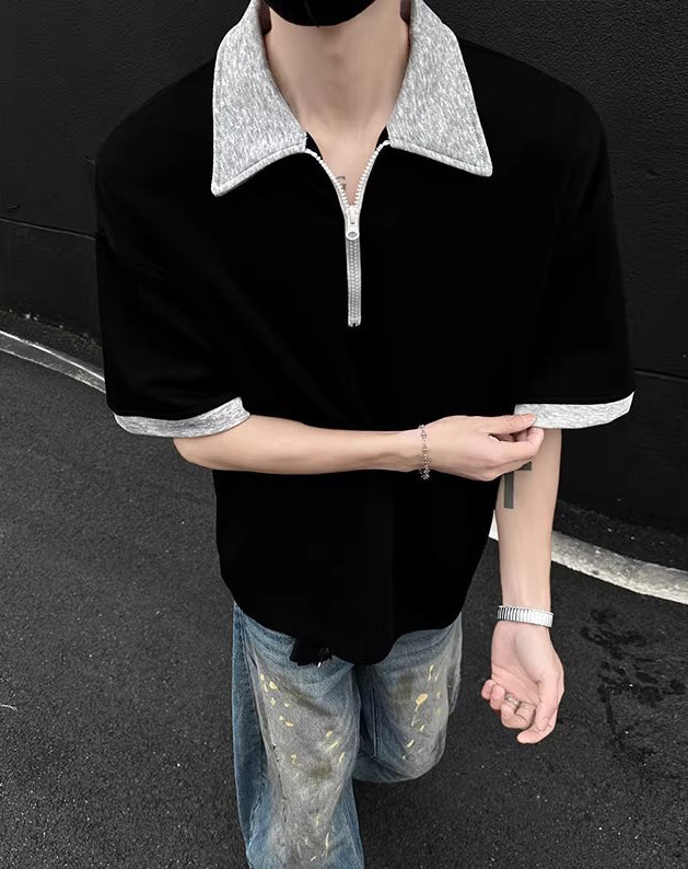 Men Solid Polo Collar Oversized T-shirt