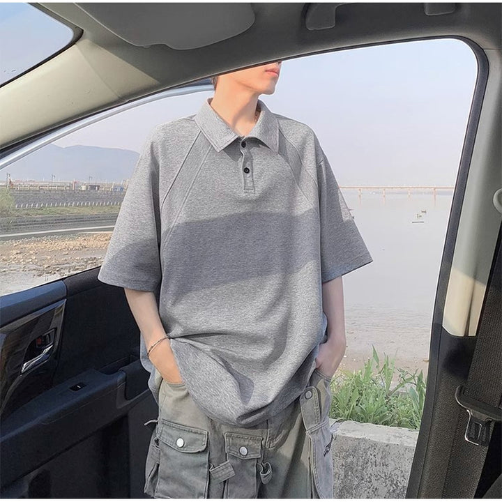 Men Solid Polo Collar Oversized T-shirt