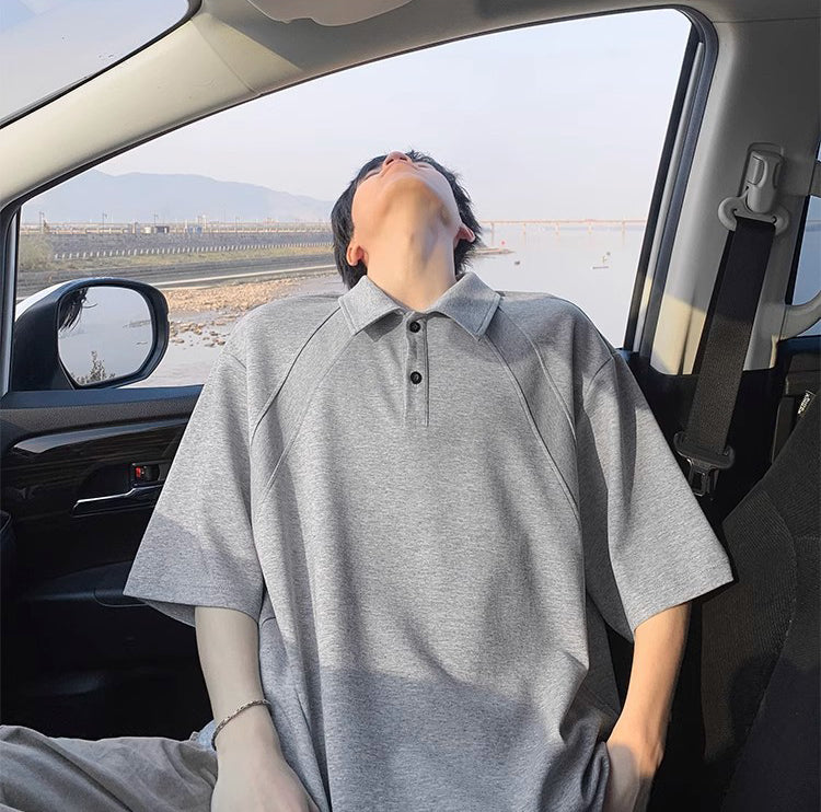 Men Solid Polo Collar Oversized T-shirt