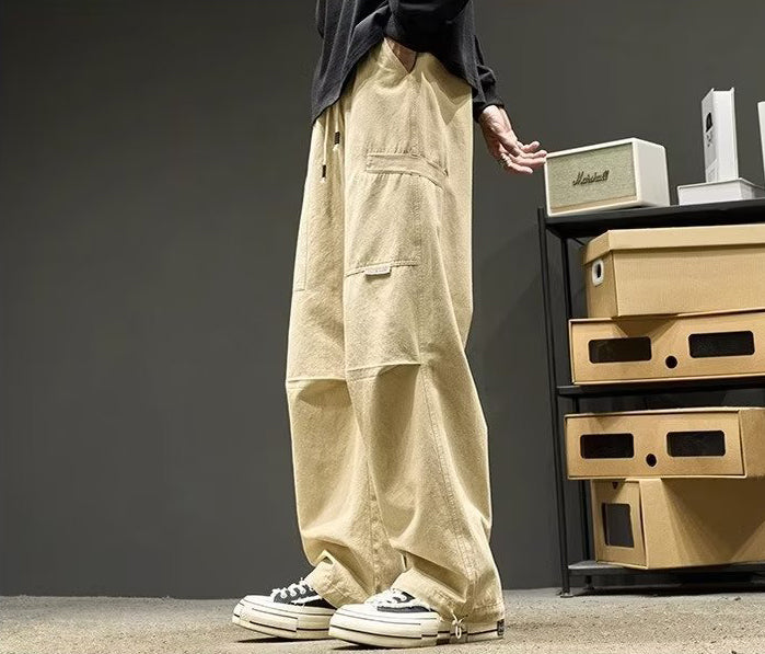 Men Loose Fit Easy Wash Cargos Trousers