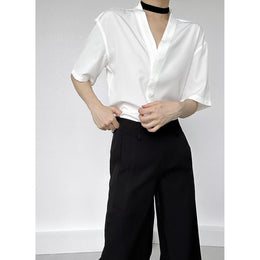 Men Solid Collarless Cotton Casual Shirt