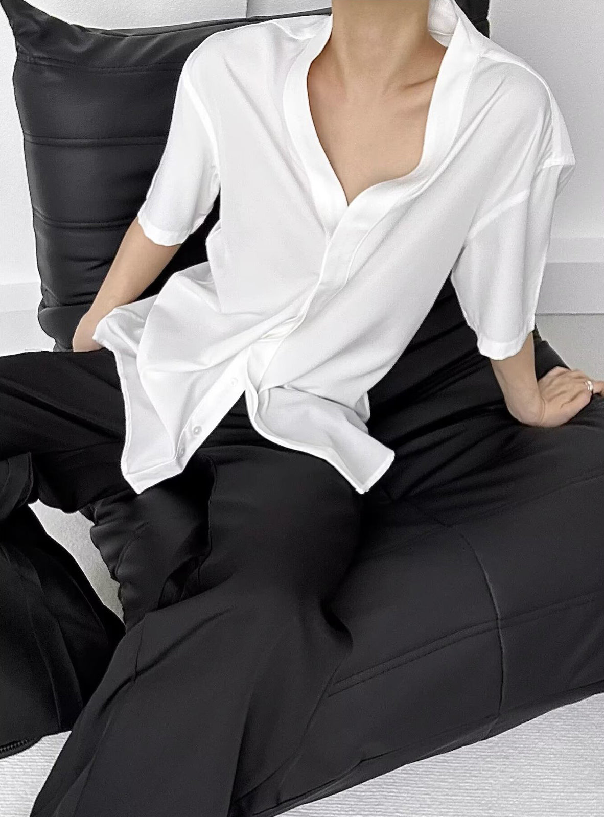 Men Solid Collarless Cotton Casual Shirt