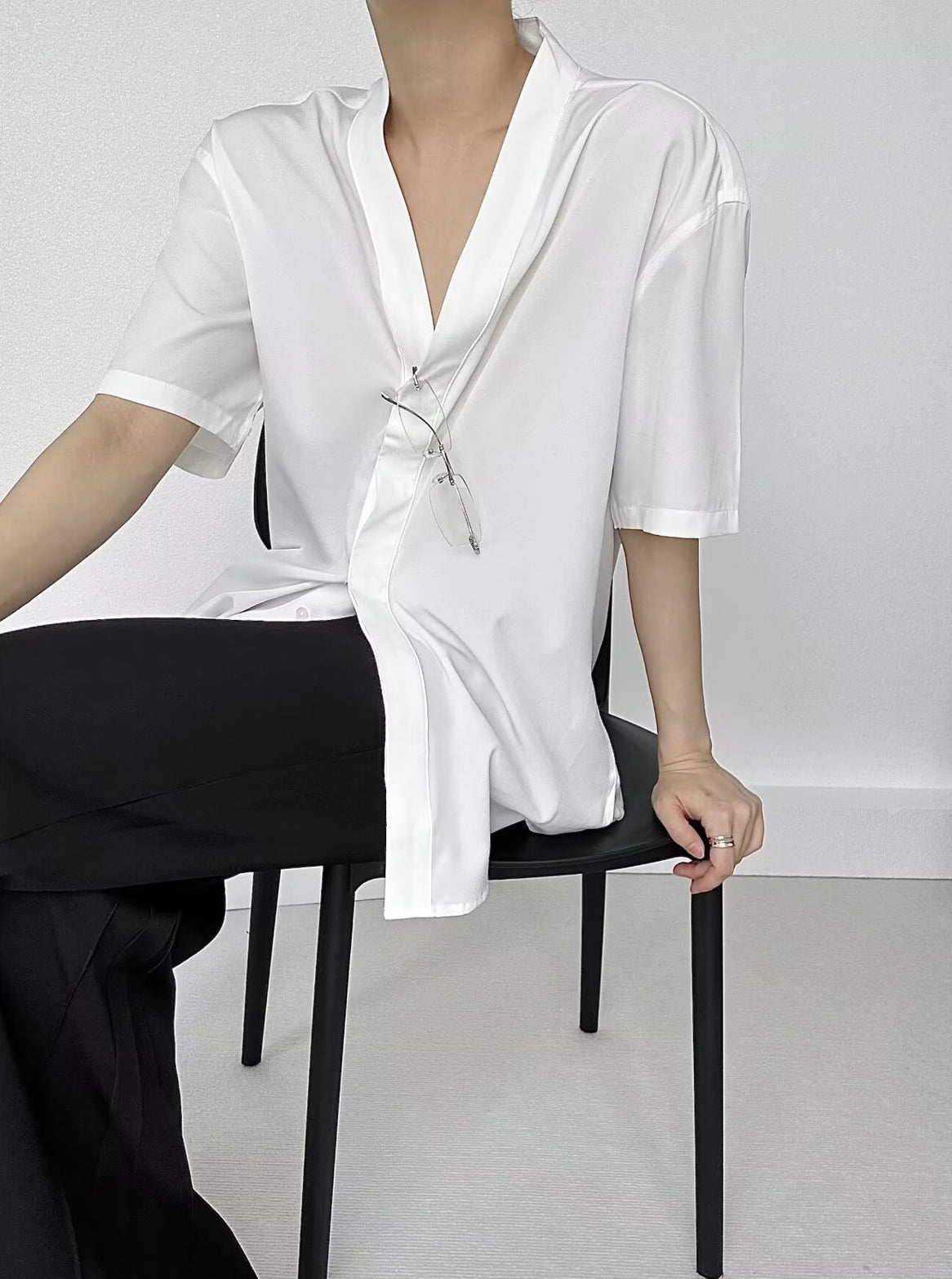 Men Solid Collarless Cotton Casual Shirt