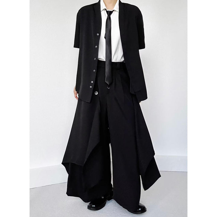 Collarless Drop-Shoulder Sleeves Formal Shirt
