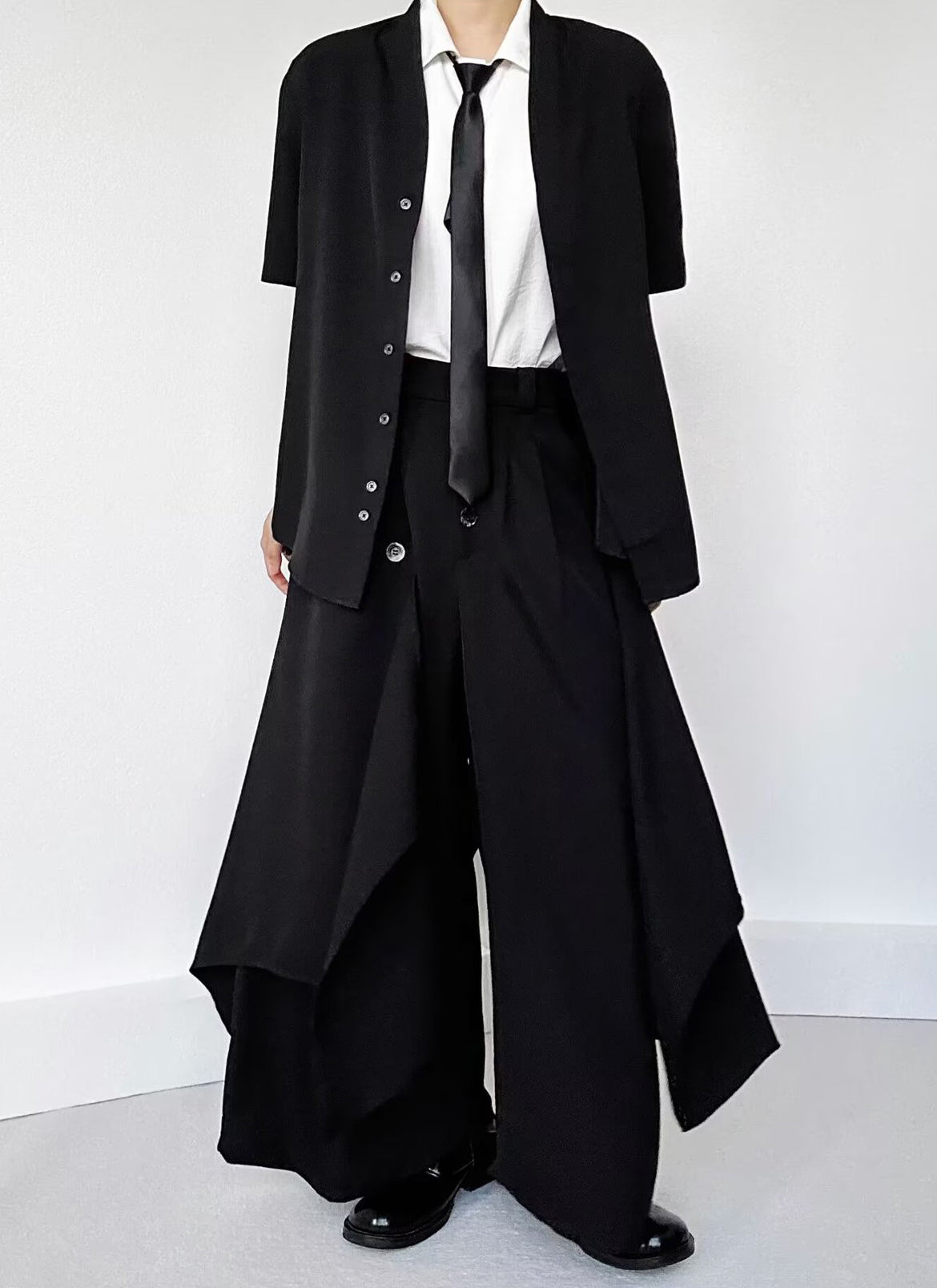 Collarless Drop-Shoulder Sleeves Formal Shirt