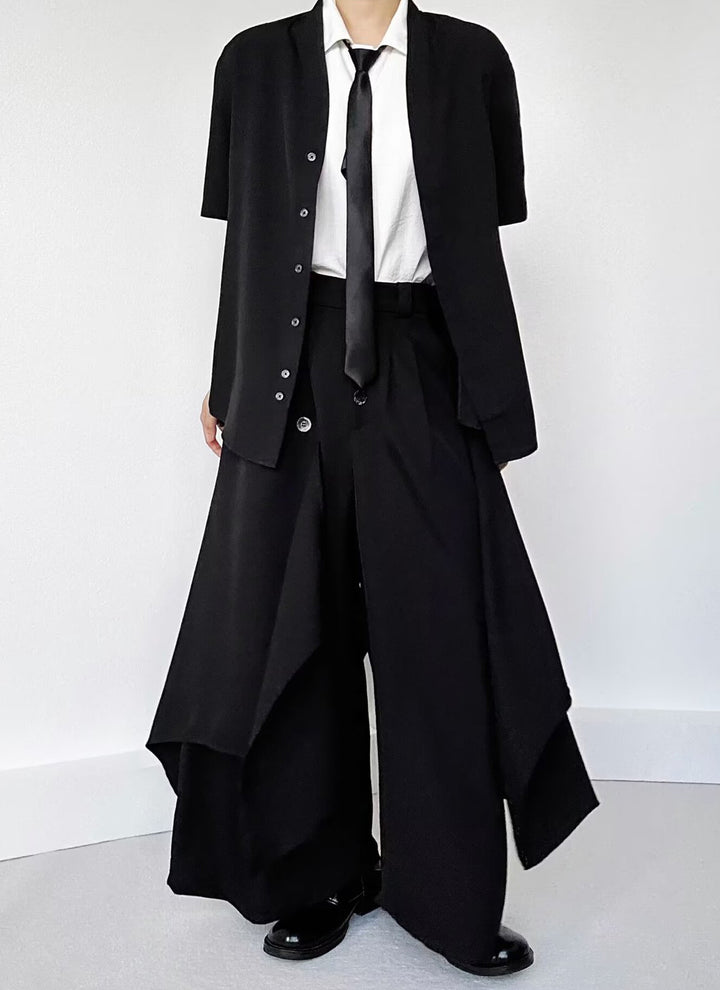 Collarless Drop-Shoulder Sleeves Formal Shirt