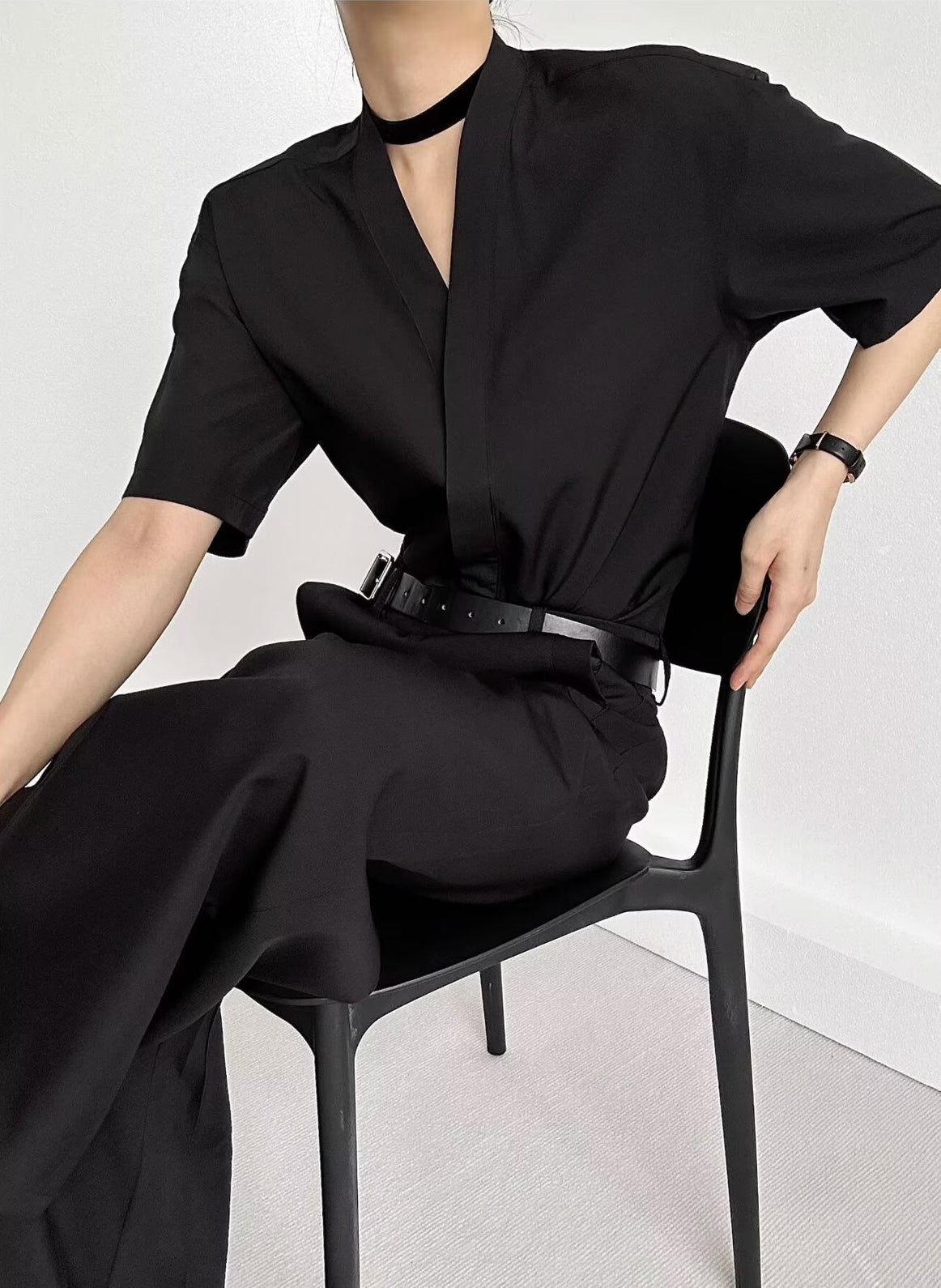 Collarless Drop-Shoulder Sleeves Formal Shirt