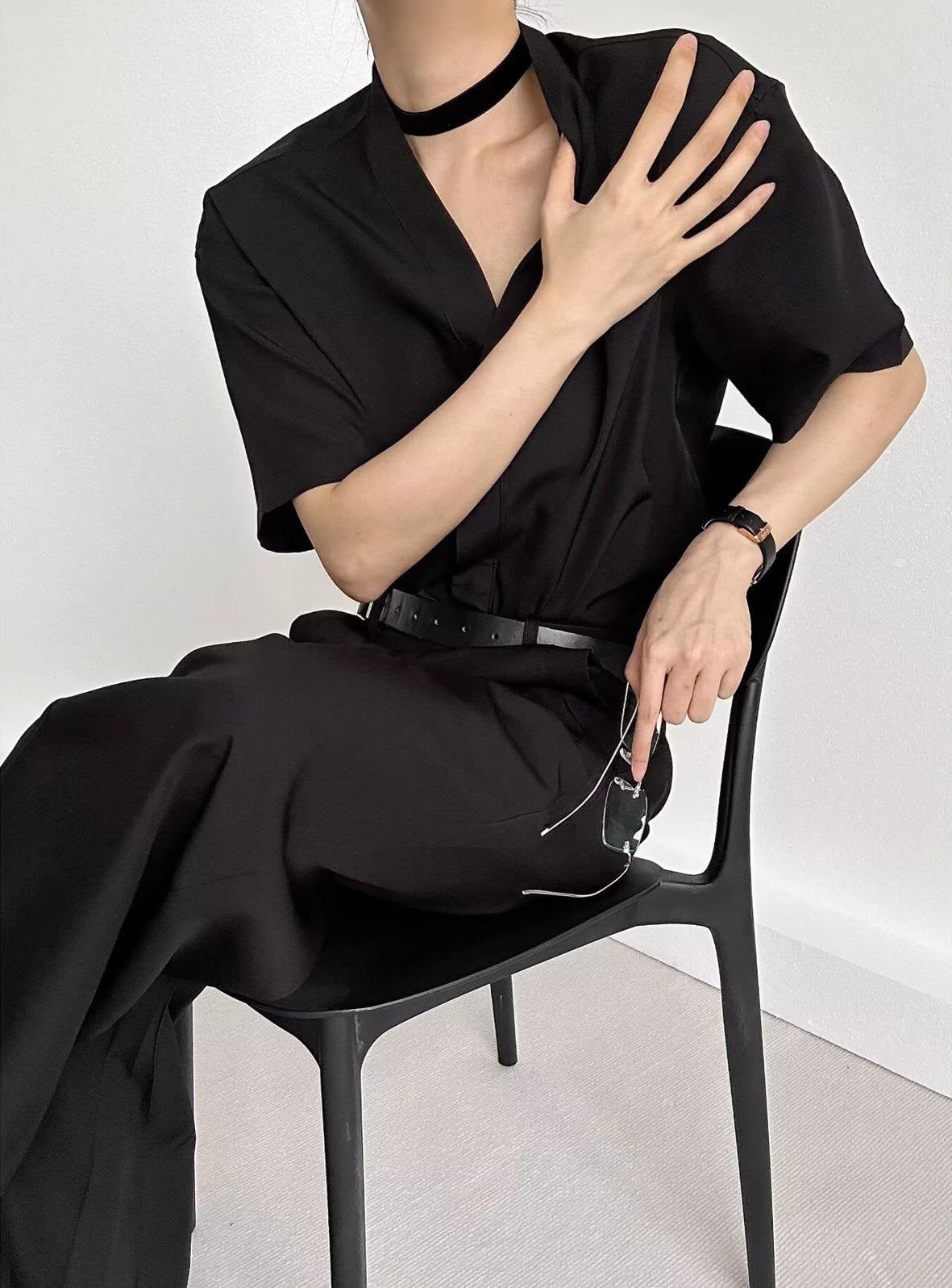 Collarless Drop-Shoulder Sleeves Formal Shirt
