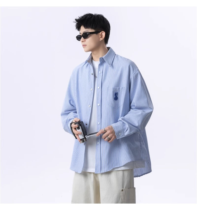 Men Vertical Striped Spread Collar Casual Shirt