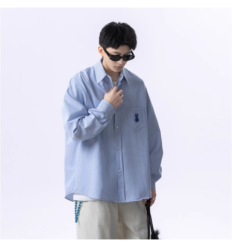 Men Vertical Striped Spread Collar Casual Shirt