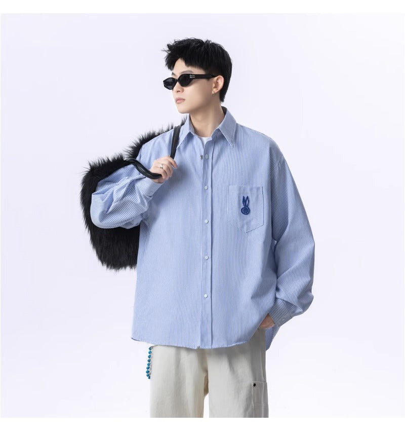 Men Vertical Striped Spread Collar Casual Shirt