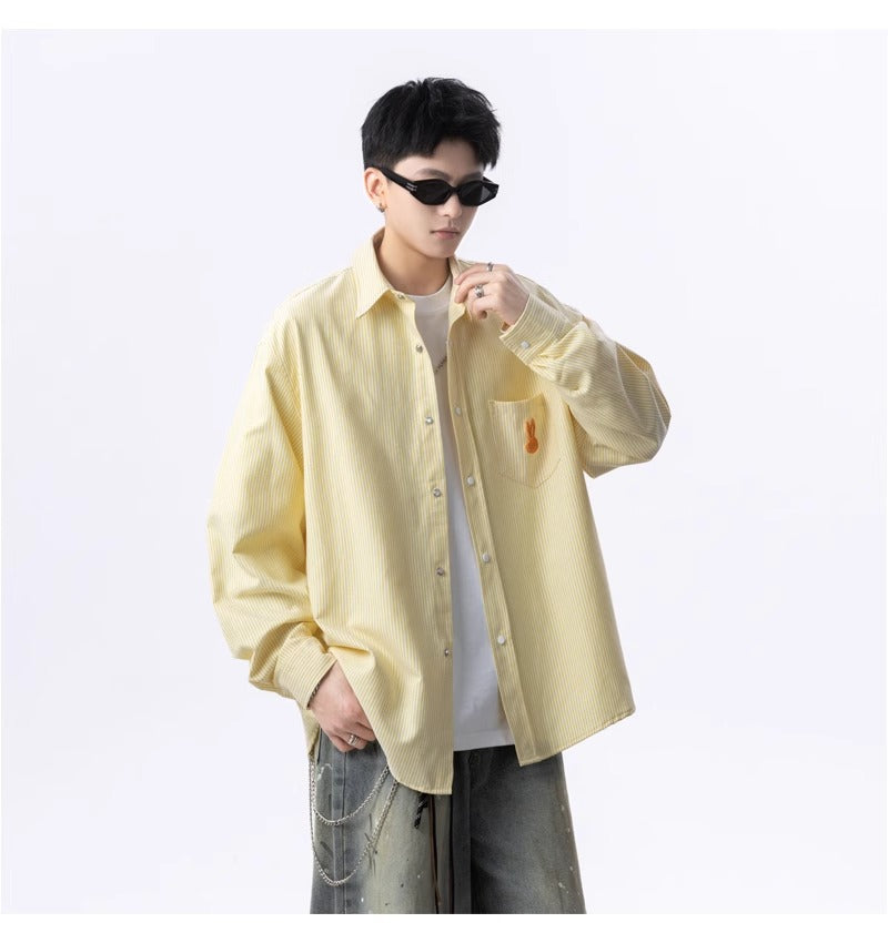 Men Vertical Striped Spread Collar Casual Shirt