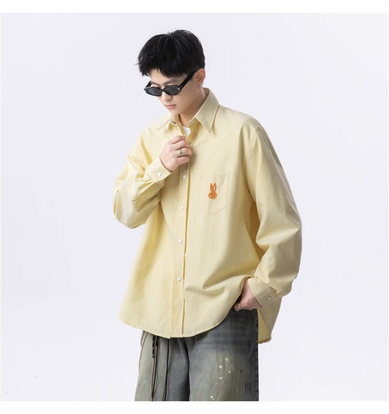Men Vertical Striped Spread Collar Casual Shirt