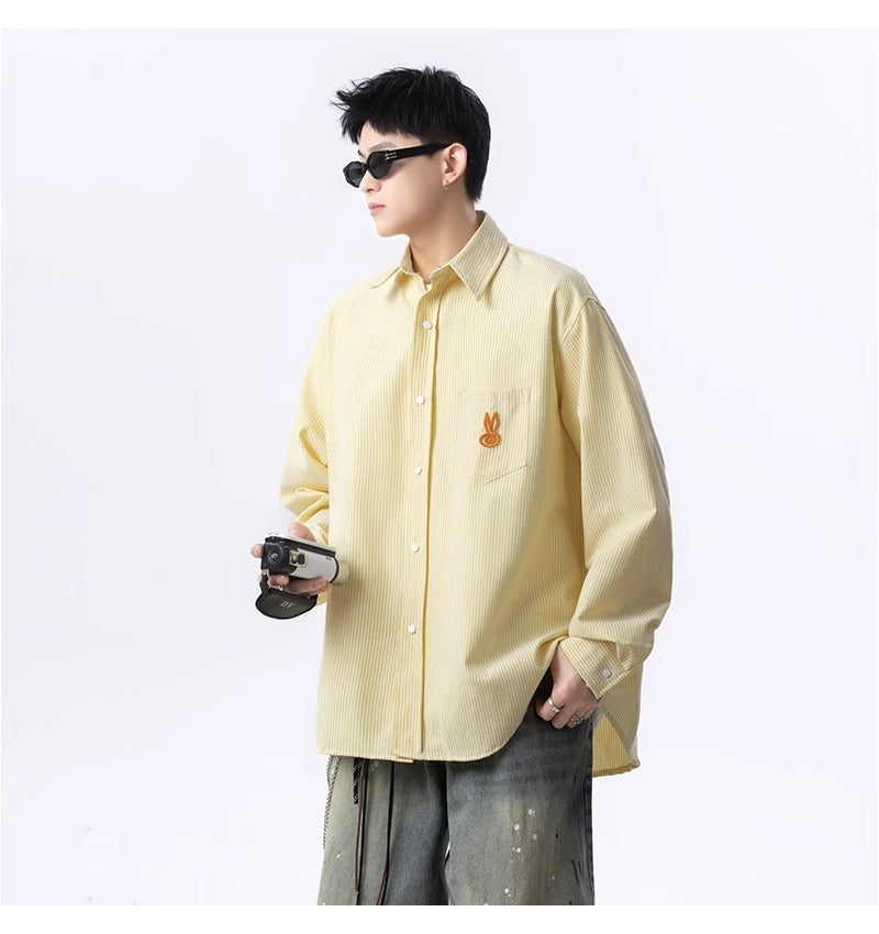 Men Vertical Striped Spread Collar Casual Shirt