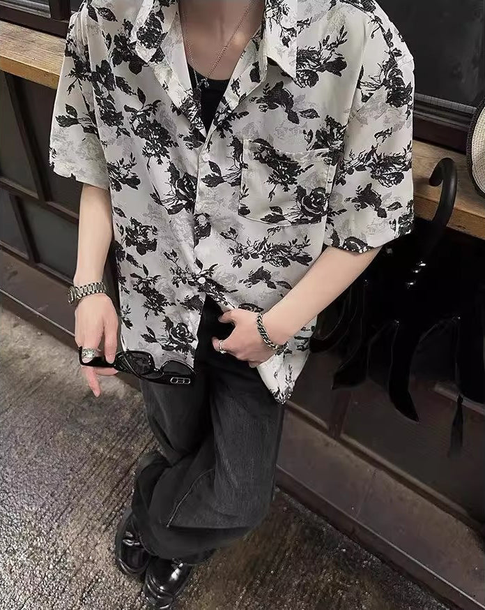 Men Floral Printed Spread Collar Casual Shirt