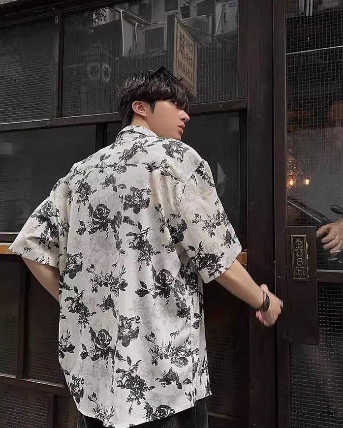 Men Floral Printed Spread Collar Casual Shirt