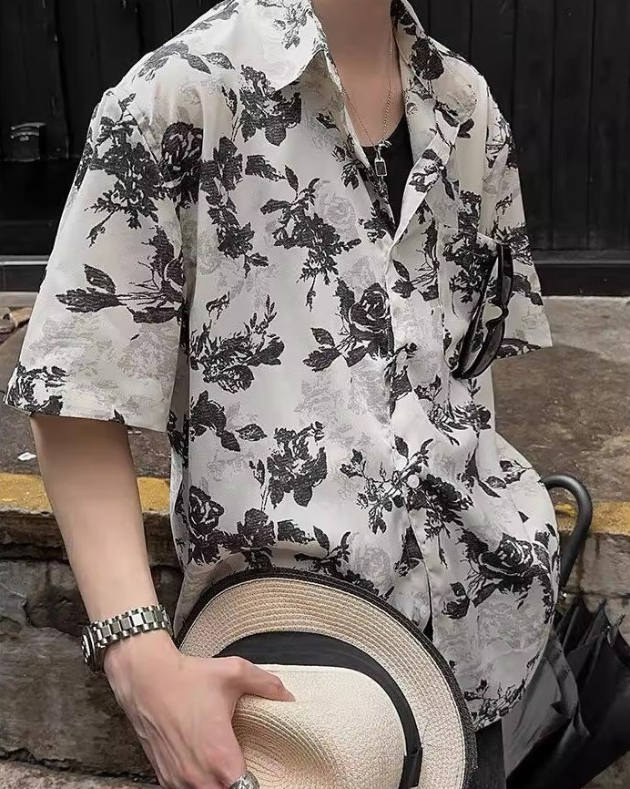 Men Floral Printed Spread Collar Casual Shirt