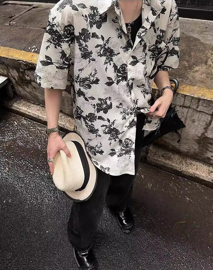 Men Floral Printed Spread Collar Casual Shirt