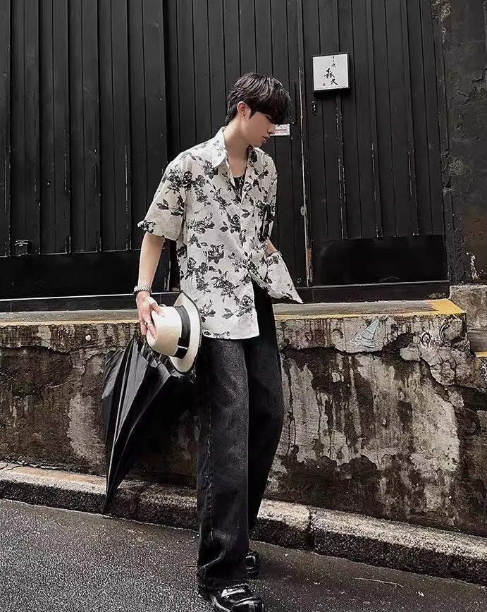 Men Floral Printed Spread Collar Casual Shirt