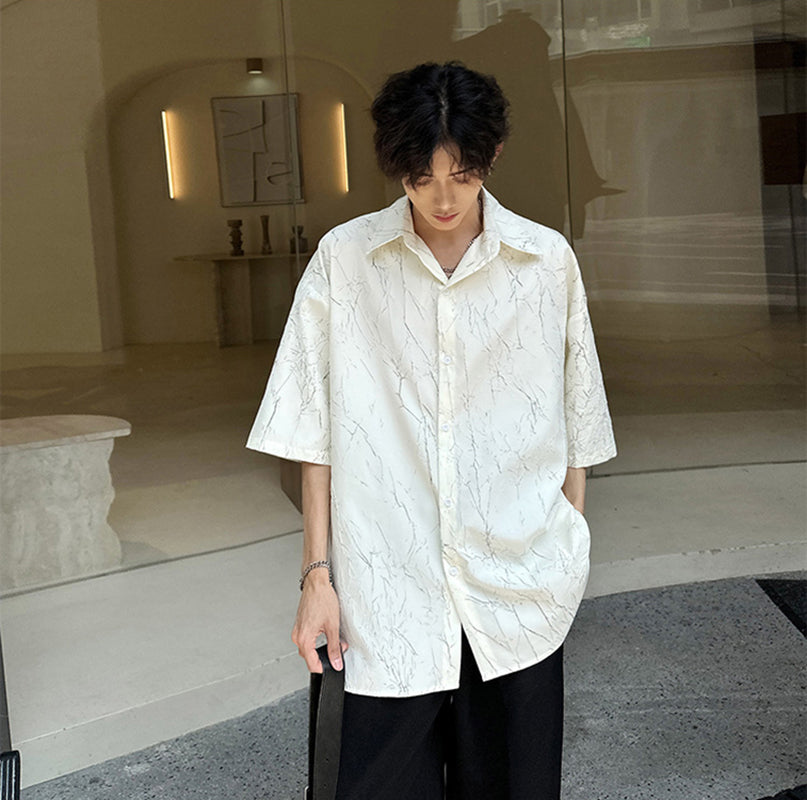 Abstract Printed Cutaway Collar Shirt