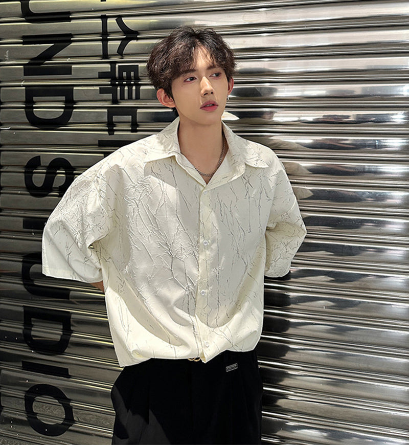 Abstract Printed Cutaway Collar Shirt