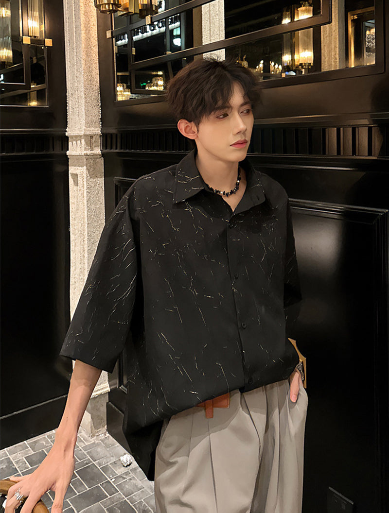 Abstract Printed Cutaway Collar Casual Shirt