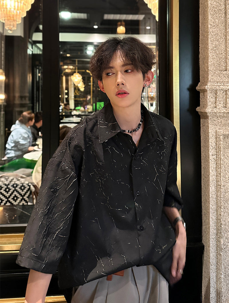 Abstract Printed Cutaway Collar Casual Shirt