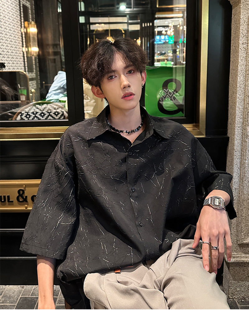 Abstract Printed Cutaway Collar Casual Shirt
