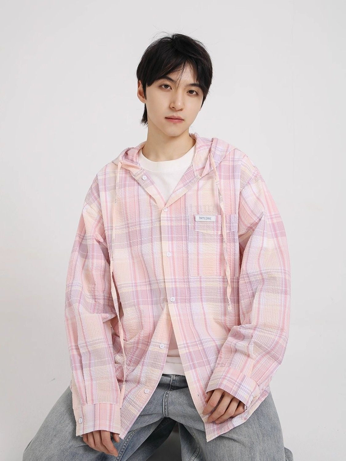 Men Tartan Checked Hooded Casual Shirt