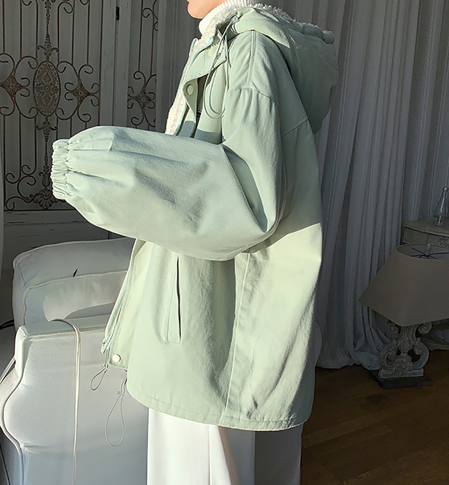 Men Open Front Hooded Jacket