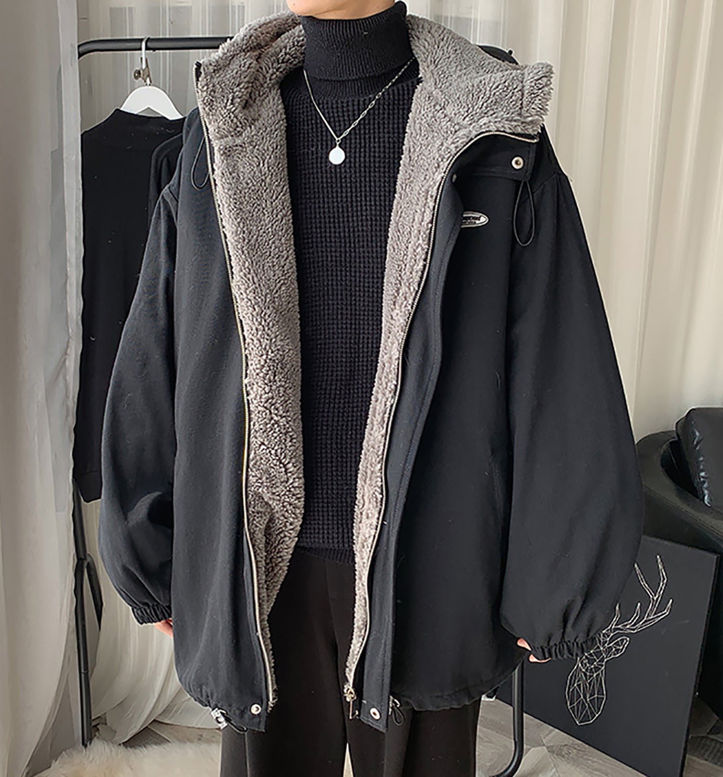 Men Hooded Open Front Jacket