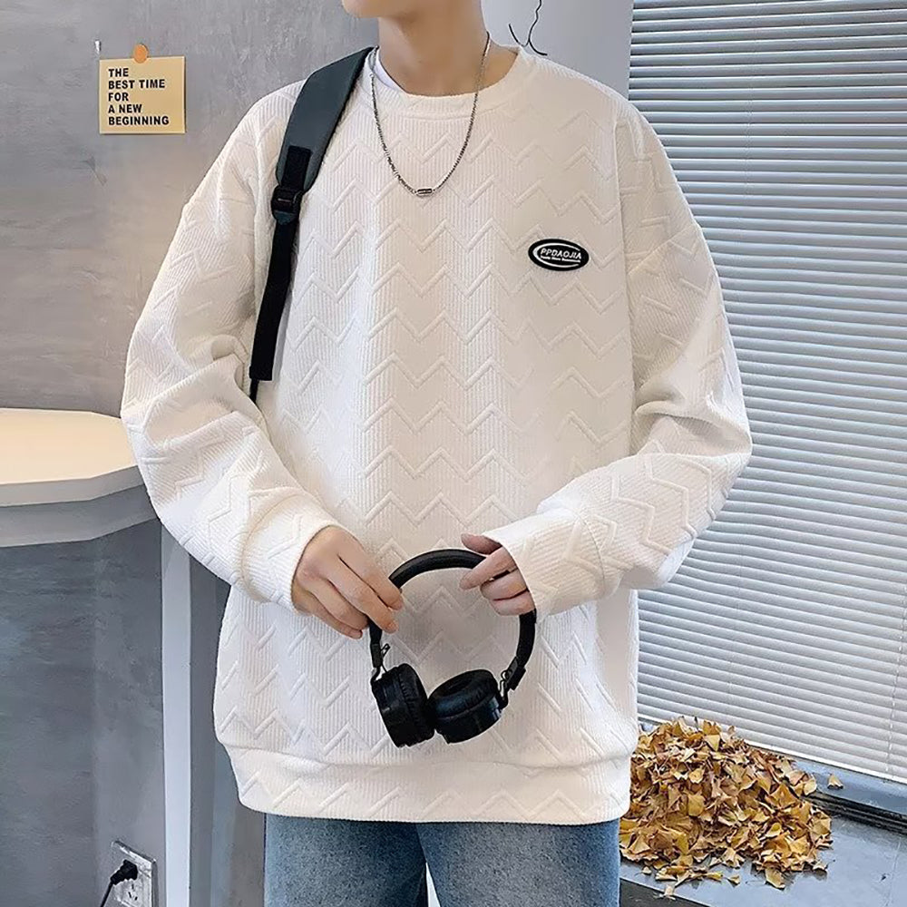 Men Self Design Round Neck Sweatshirt