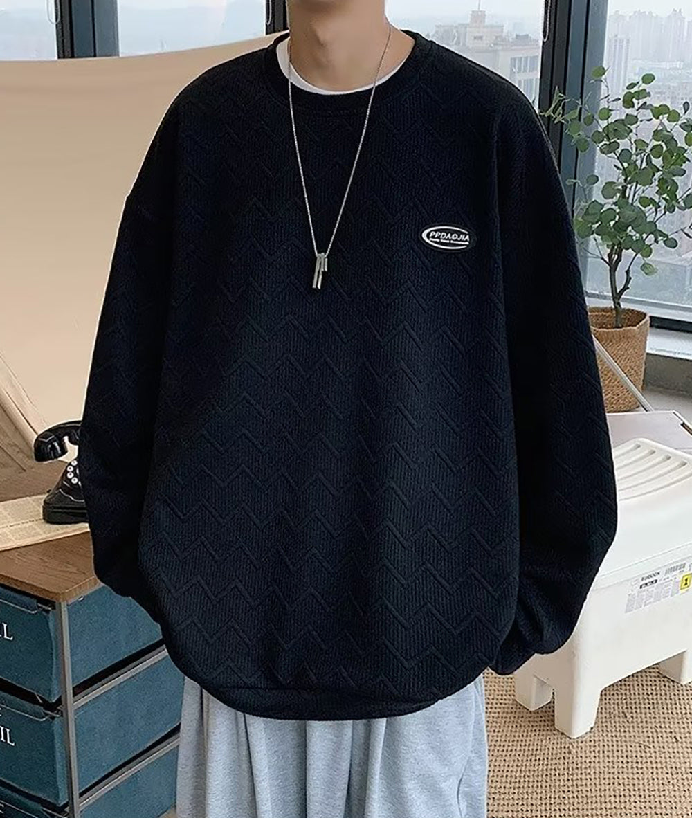 Men Self Design Round Neck Sweatshirt