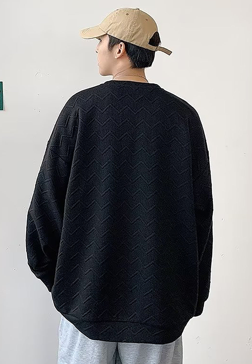 Men Self Design Round Neck Sweatshirt