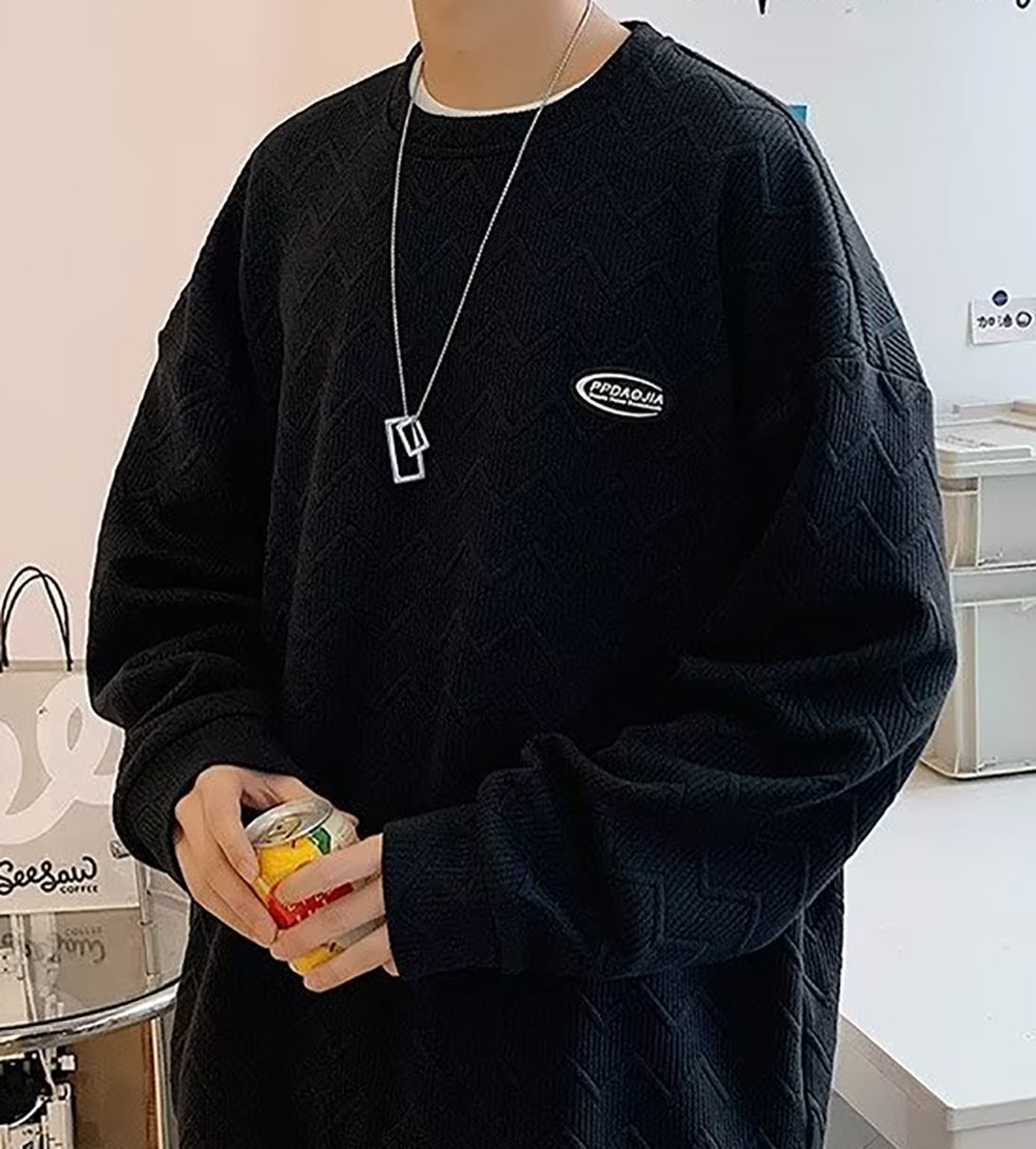 Men Self Design Round Neck Sweatshirt